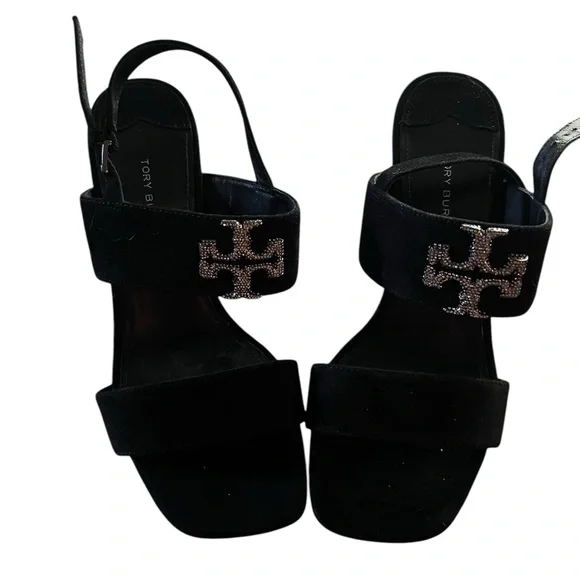 New Tory Burch Eleanor Black Velvet Women's Sandals 7M Rare find - Picture 2 of 4